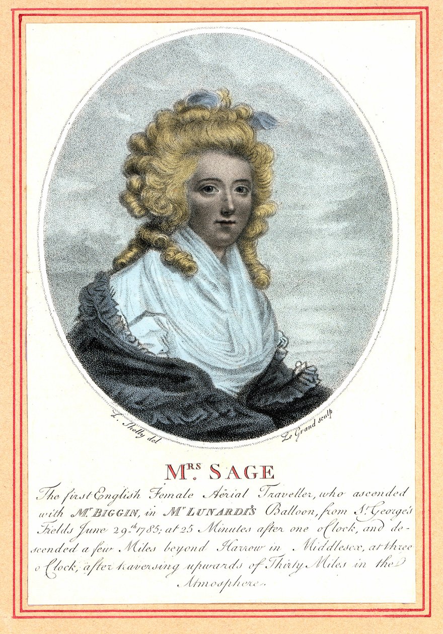 Laetitia Sage, první anglická letecká žena, konec 18. století. od British School