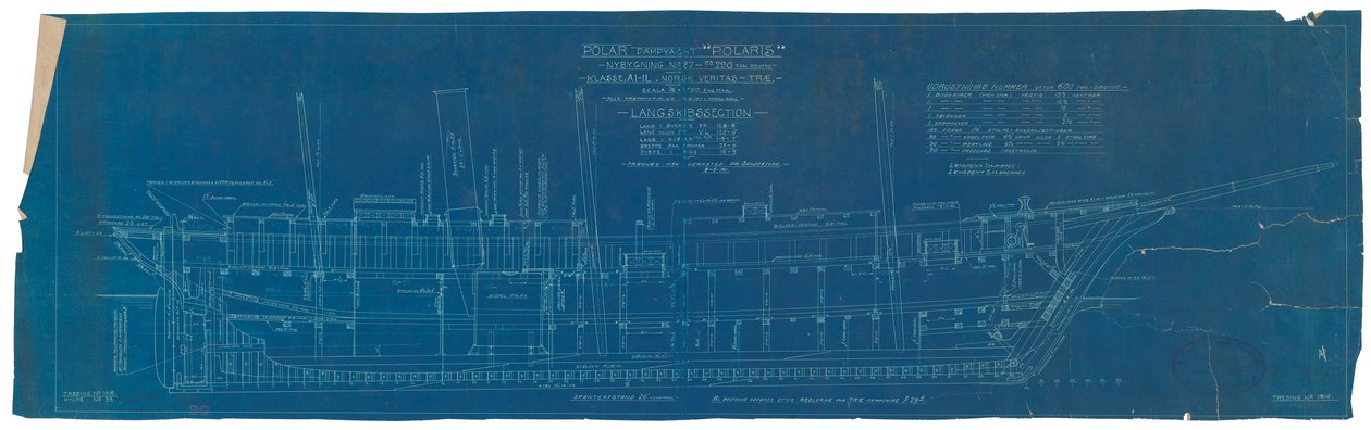 Půdorys podélného řezu lodi Endurance (1912), jako Polaris od British School