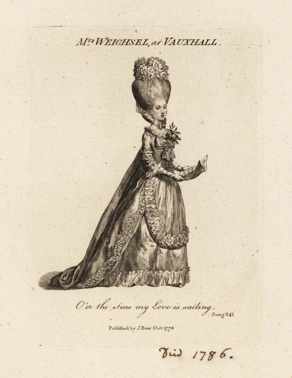 Paní Frederica Weichsel zpívá ve Vauxhall Pleasure Gardens, konec 18. století od British School
