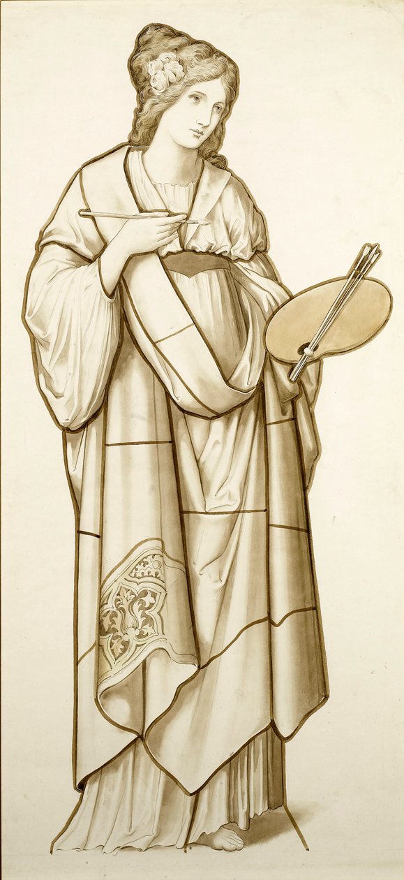 Muse of Painting – Cartoon for Stained Glass, cca 1890 (akvarel na papíře) od British School