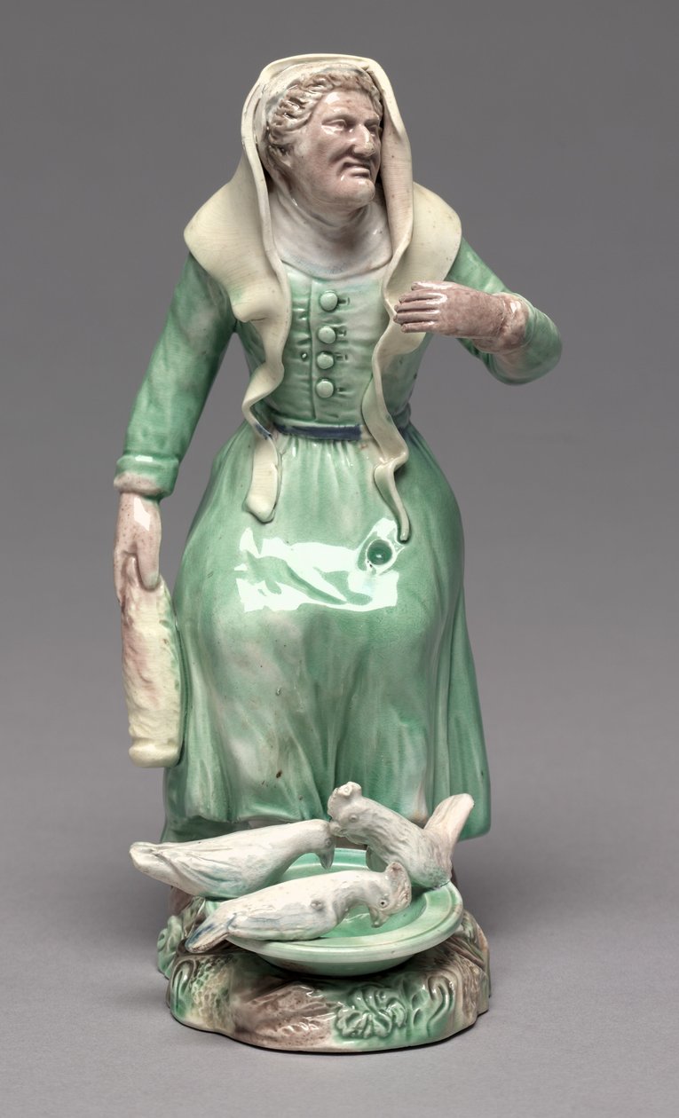 Stará žena krmící kuřata, Staffordshire Factory, cca 1770 (kamenina) od British School