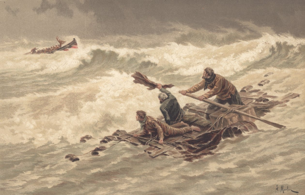 Námořníci se drží trosek na moři (barva litho) od British School