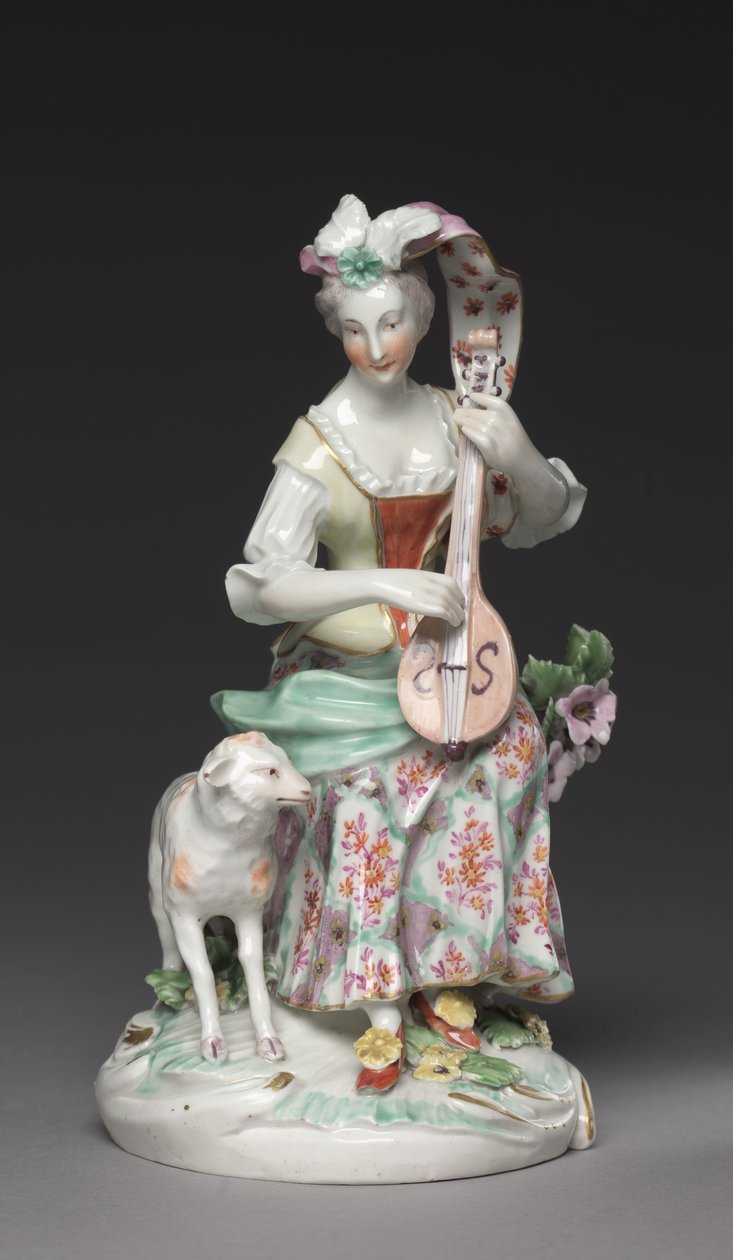 Sedící hudebník, Derby Porcelain Factory, c.1765 (měkký-pastovaný porcelán) od British School