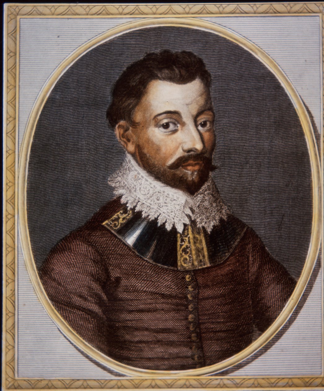 Sir Francis Drake, obchodník a lupič (barevná rytina) od British School