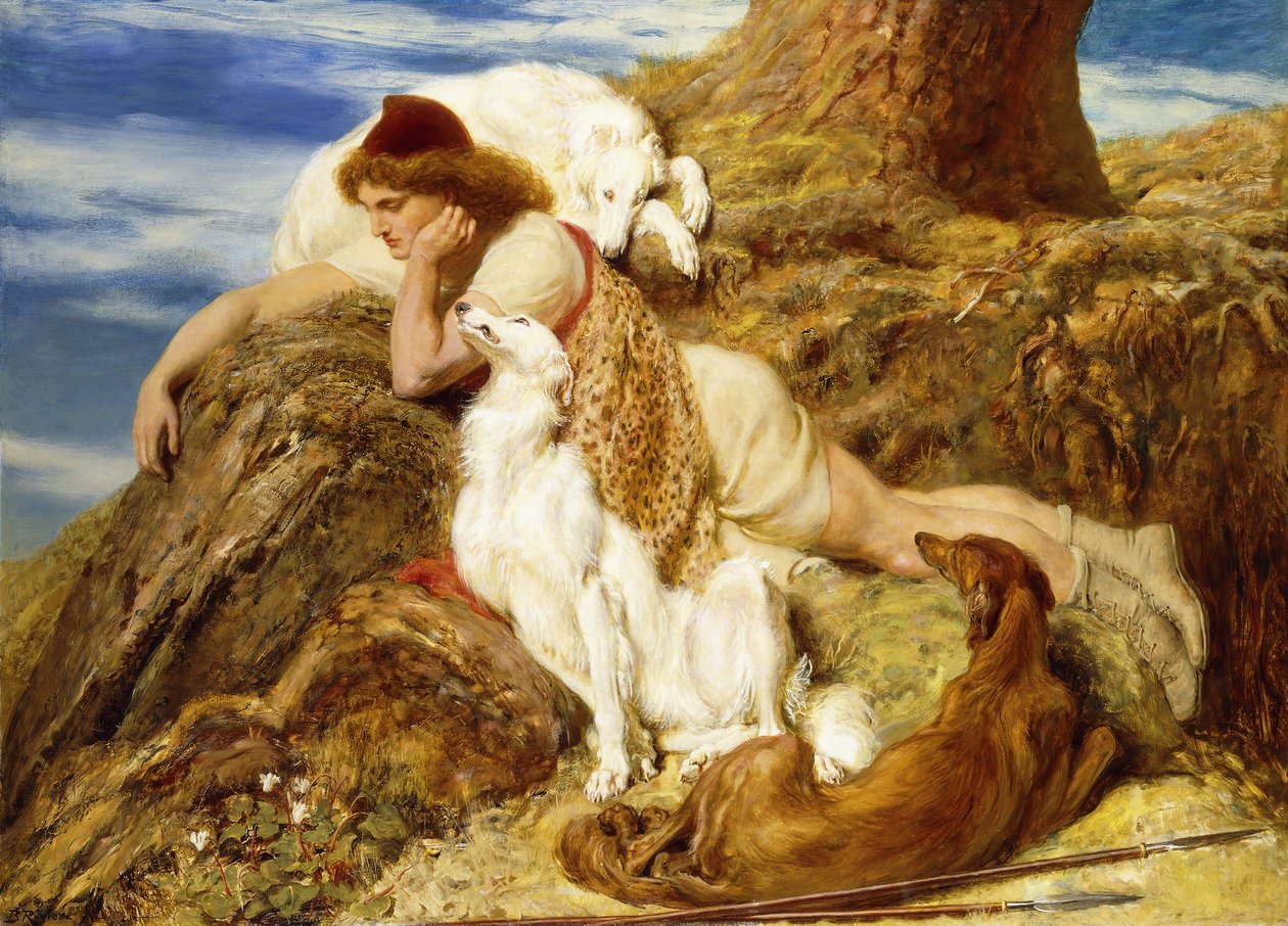 Endymion "Ach! dobrý den, proč by měl náš mladý Endymion odpadnout"-Keats, od Briton Riviere