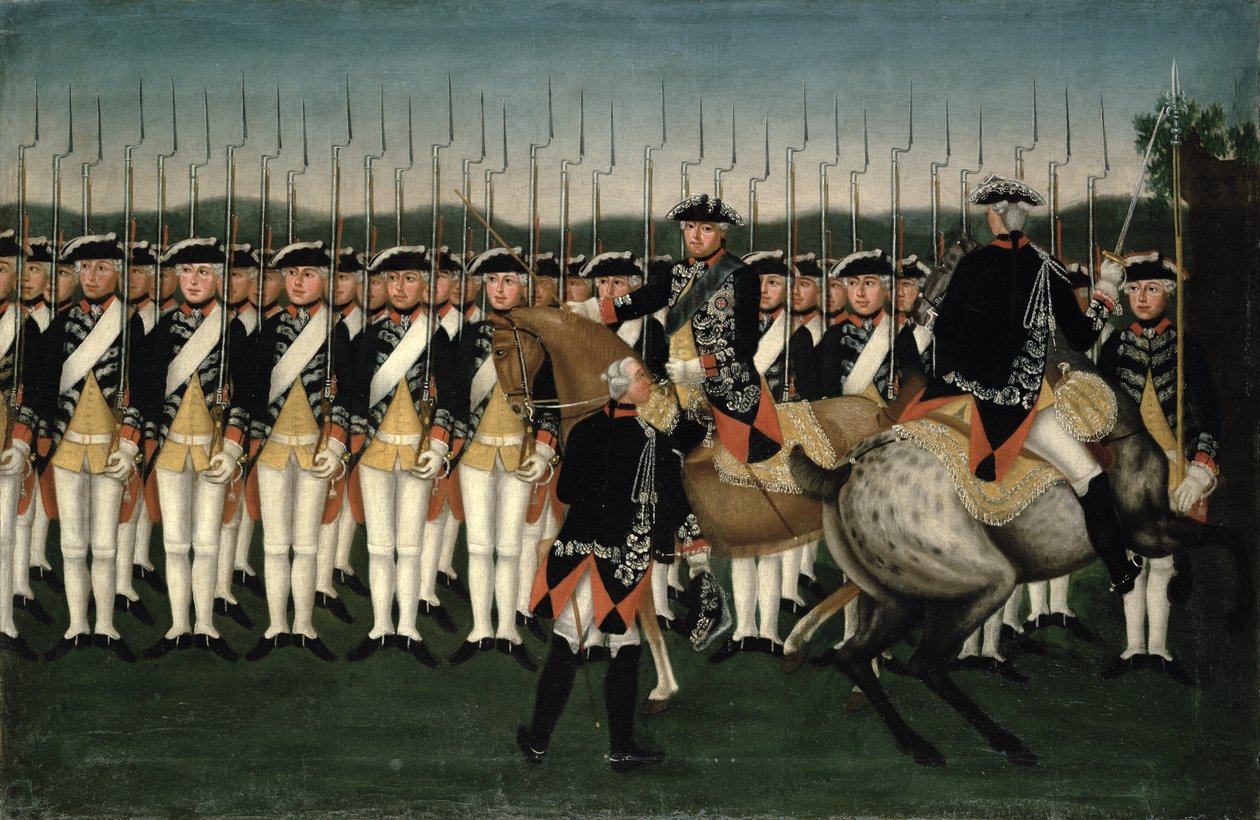 Friedrich II. (1712-86) s hesenským gardovým plukem od Brock