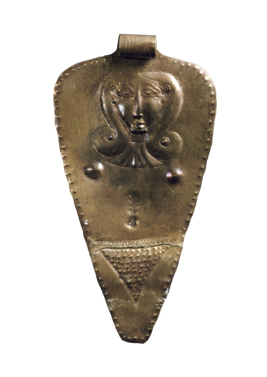 Zlatý přívěsek s plaketou bohyně matky, střední doba bronzová II zlato od Bronze Age