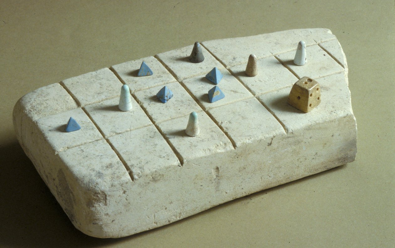 Herní deska s hracími figurkami, Tell Bejt Mirsim, Jordánsko, asi 1200 př. n. l. (vápenec) od Bronze Age