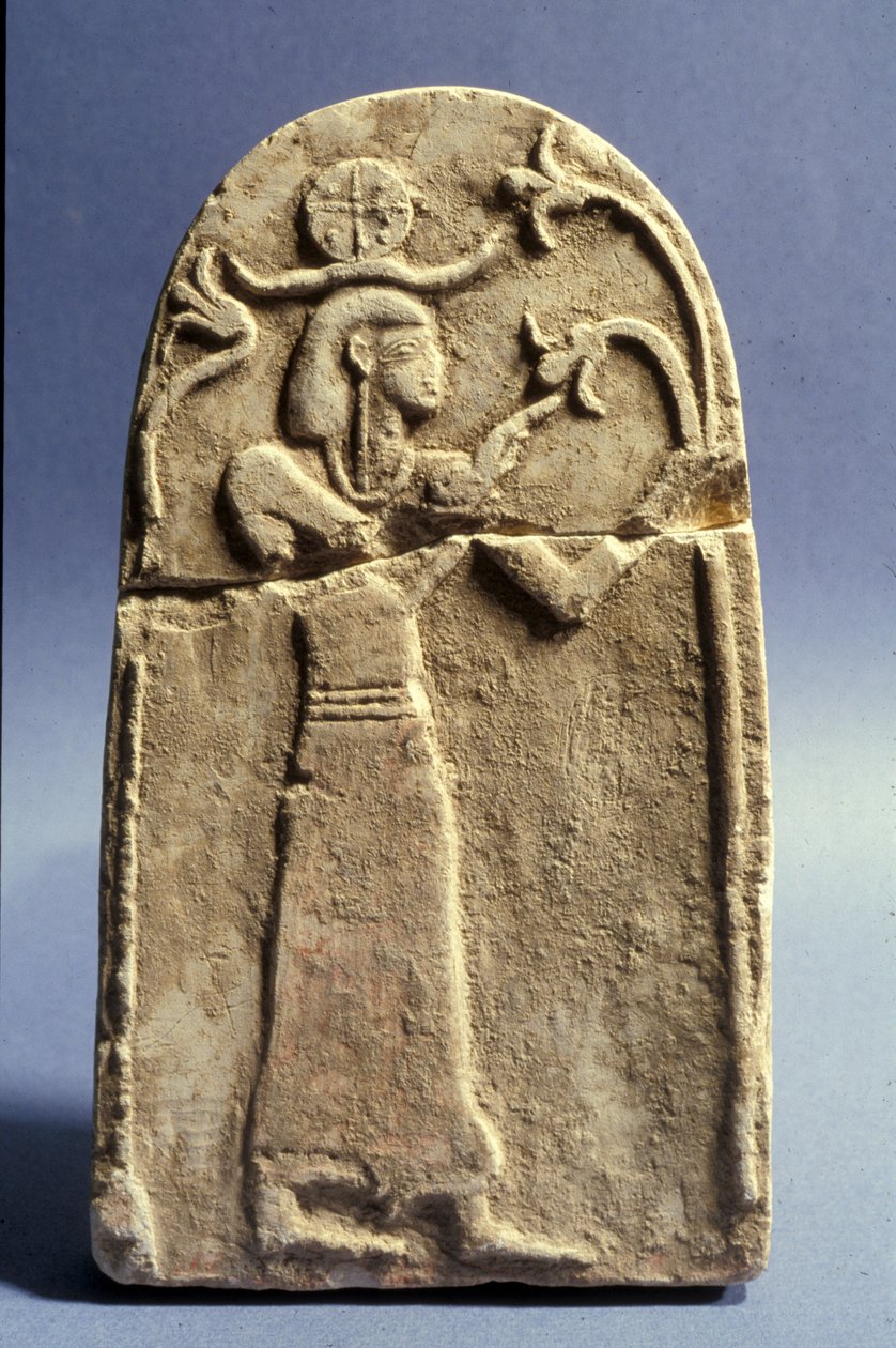 Stéla zobrazující božstvo uctívající Strom života, kanaánské období (1500-1200 př.nl) (vápenec) od Bronze Age