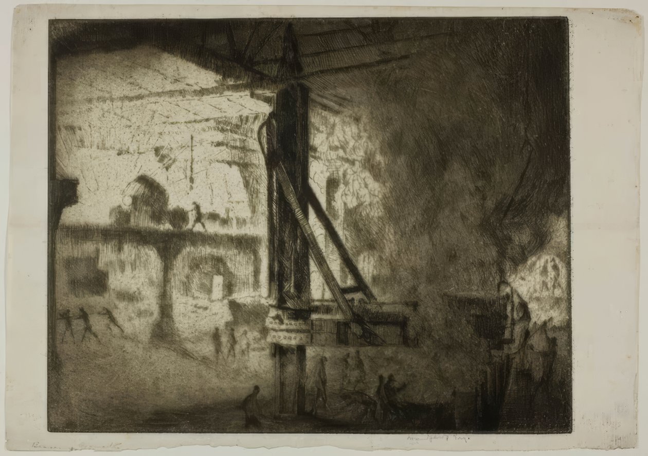 Chicago – Bessemerovy konvertory, Illinois Steel Co. od Bror Julius Olsson Nordfeldt