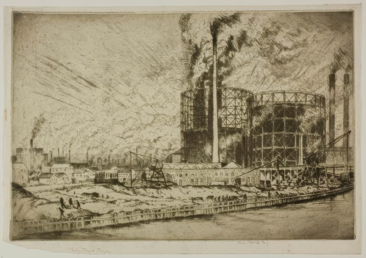 Chicago – Gas Tank Town, 29. ulice a řeka od Bror Julius Olsson Nordfeldt