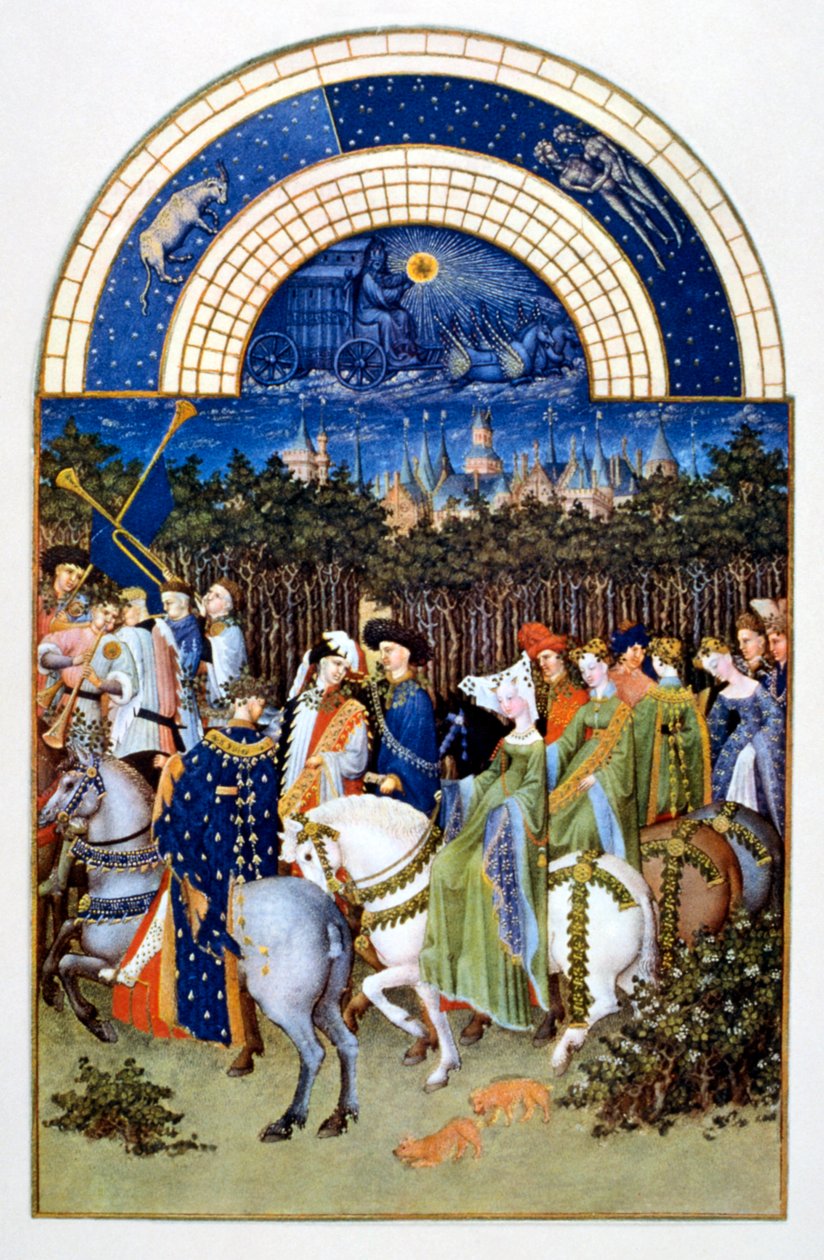 "May" z knihy "Les Très Riches Heures du Duc de Berry" ("Velmi bohaté hodiny vévody z Berry") od Brothers Limbourg