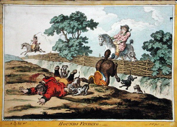 Hounds Finding, leptané Jamesem Gillrayem (1756-1815) vydané Hannah Humphrey v roce 1800 (ručně kolorovaný lept) (viz také 191237) od Brownlow (after) North