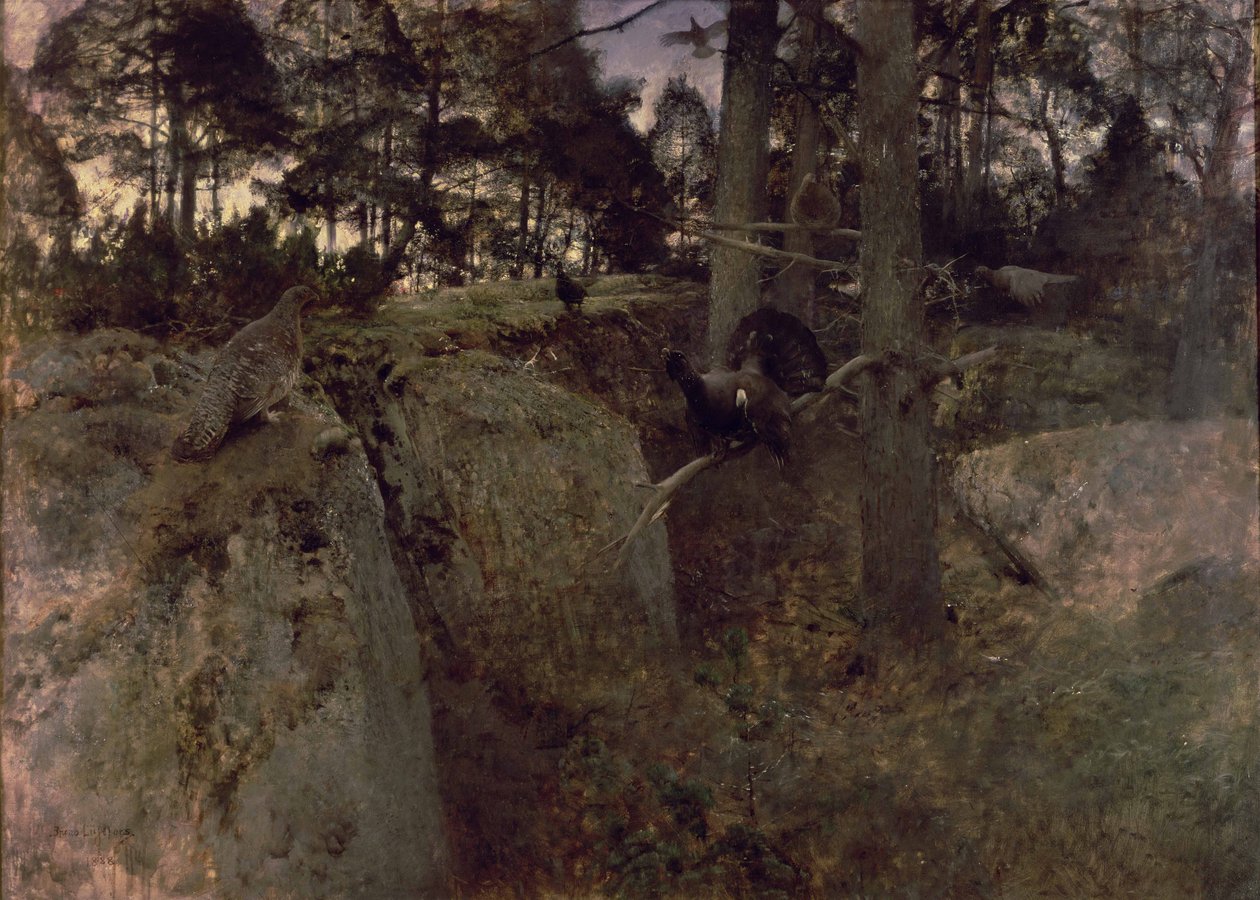 Páření tetřeva hlušce, 1888 od Bruno Andreas Liljefors