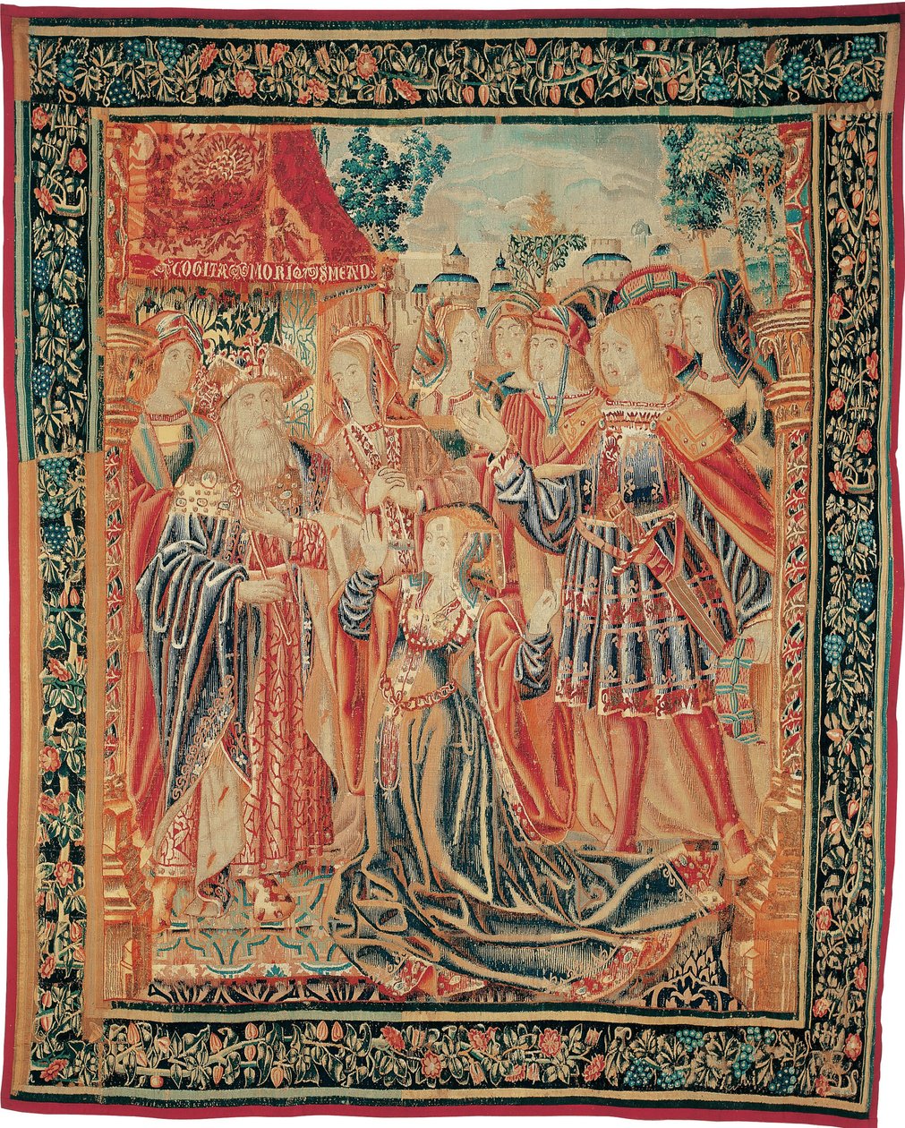 Příběh Tróje. Cassandra se přimlouvá u Priama, aby získal milost pro Paris, c. 1520 od Brussels Manufactory