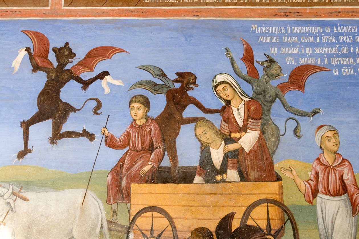 Bulharsko, Rilský klášter, freska v kostele Narození Panny Marie od Bulgarian School