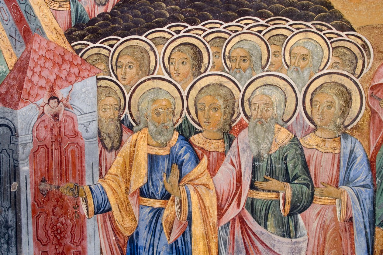 Bulharsko, Rilský klášter, freska v kostele Narození Panny Marie od Bulgarian School