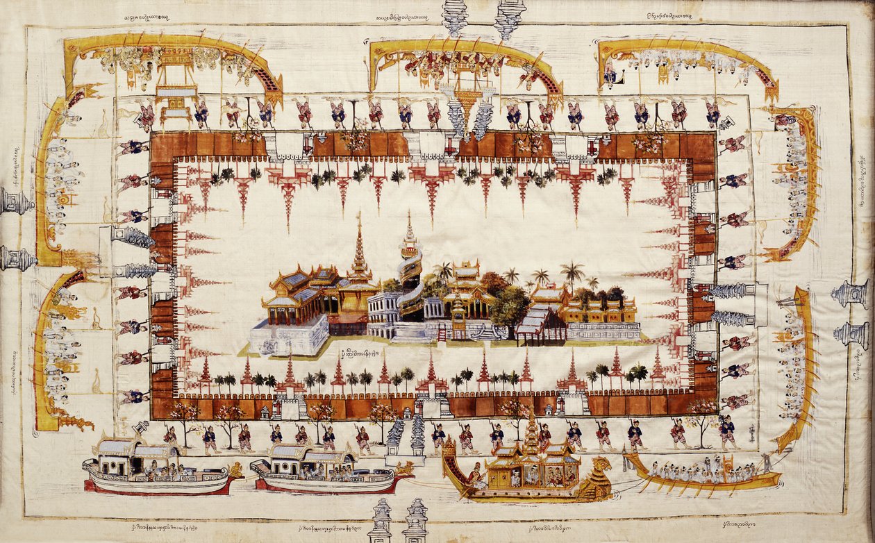 Tkanina s pohledem na Mandalajský palác (textil) od Burmese School