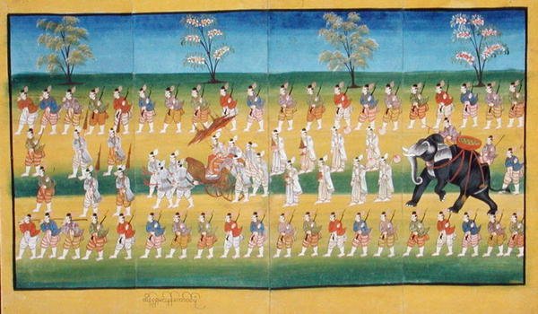 Skládací rukopis (kvaš + akvarel na papíře) od Burmese School