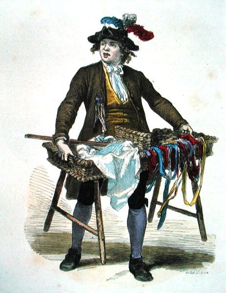 Prodejce stuh v roce 1774 (barevná rytina) od Burn (fl.1840 60) Smeeton