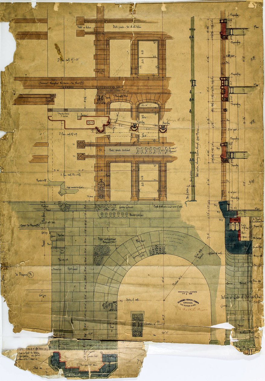 Rookery Building, Chicago, Illinois, Elevation and Section od Burnham and Root
