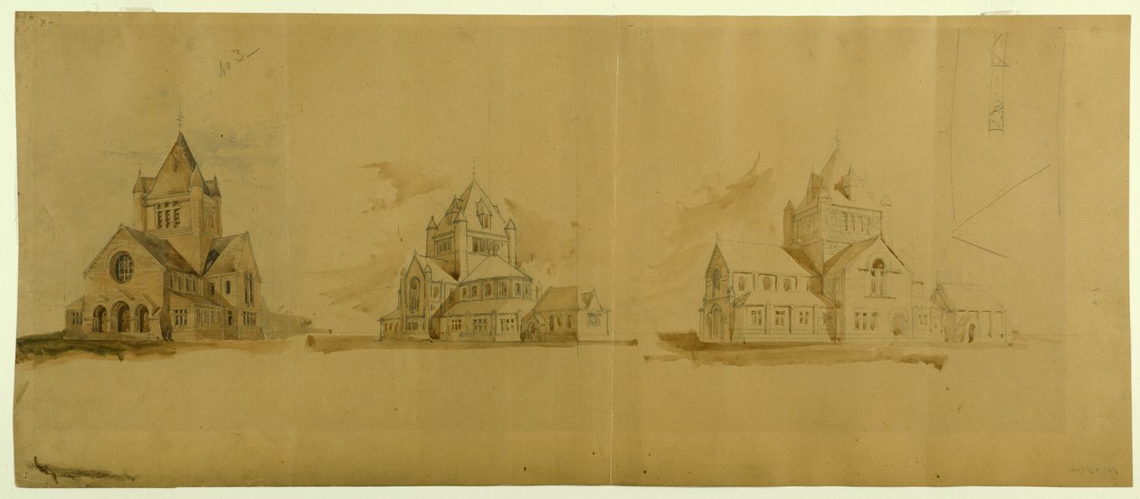 Kostel svatého Gabriela, Chicago, Illinois, perspektivní náčrty od Burnham and Root