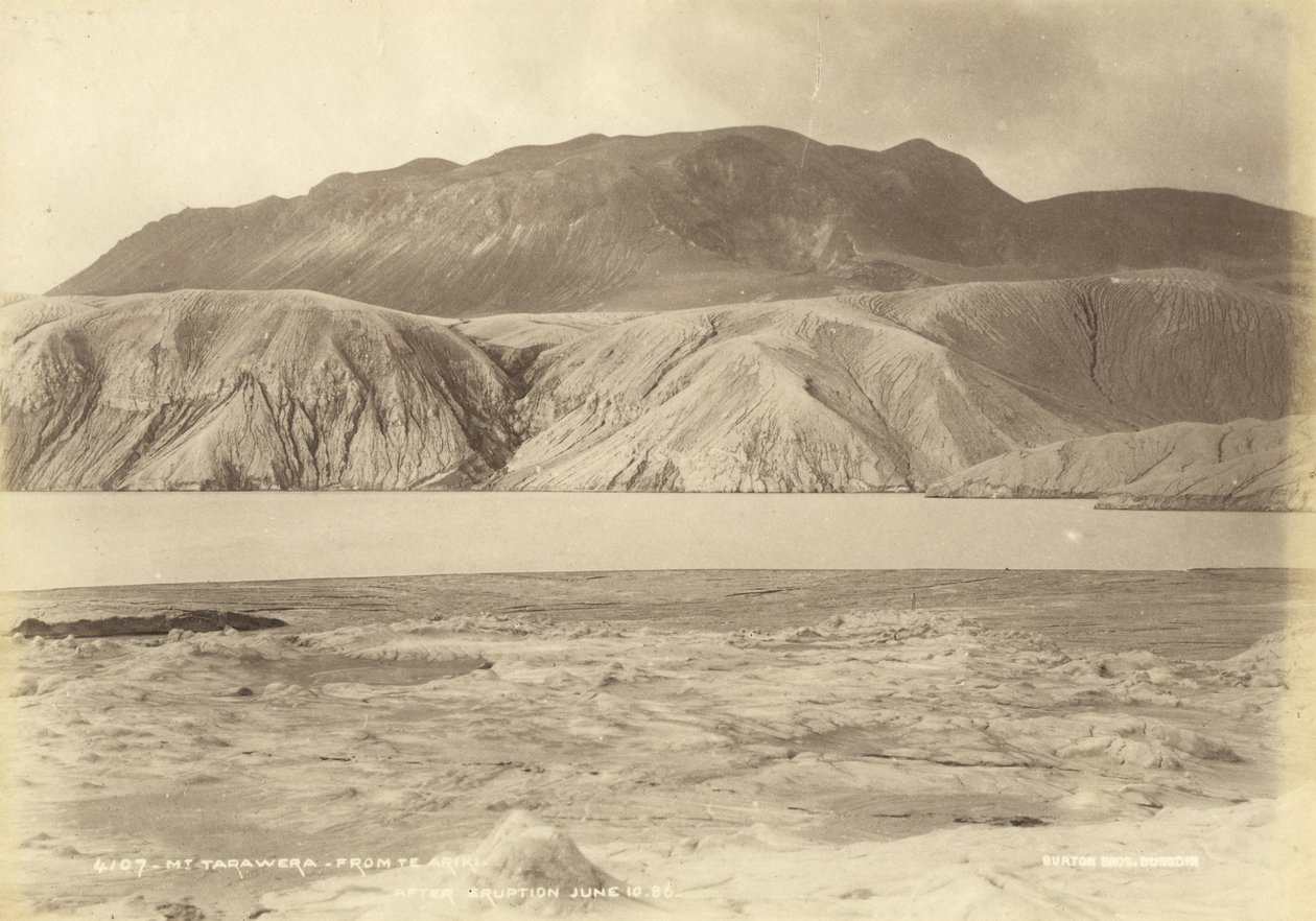 Hora Tarawera z Te Ariki. Po erupci 10. června 1886, červenec 1886 (albumenový tisk) od Burton Brothers Studio