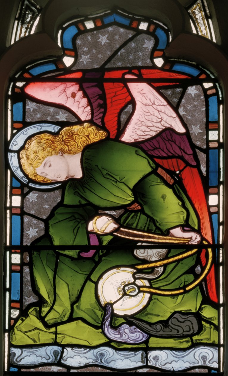Gillingham, kostel sv. Marie, východní okno, Heaton, Butler  Bayne, neznámý autor, vnímající anděl, asi 1868 od Butler and Bayne Heaton