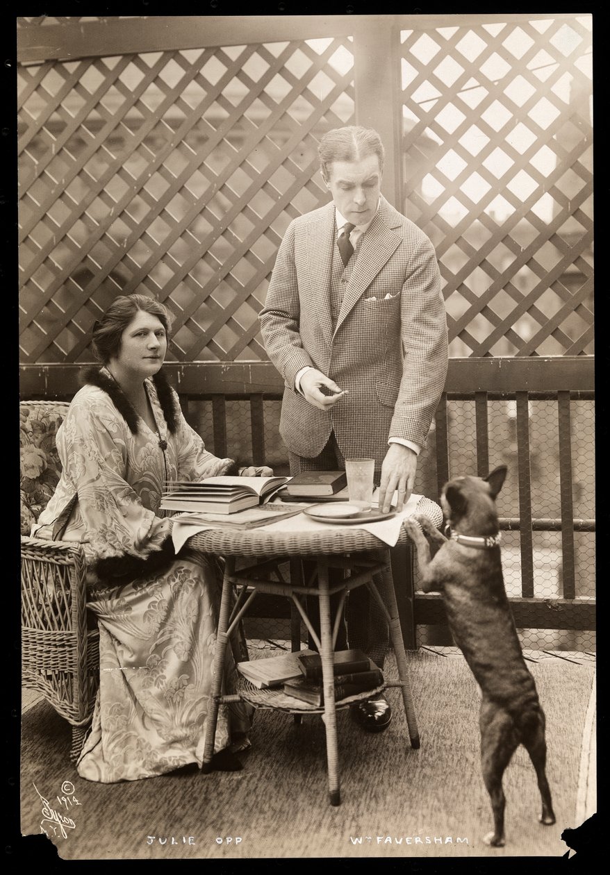 Julie Opp a William Faversham se svým Bostonským teriérem, 1914 (stříbrný želatinový potisk) od Byron Company