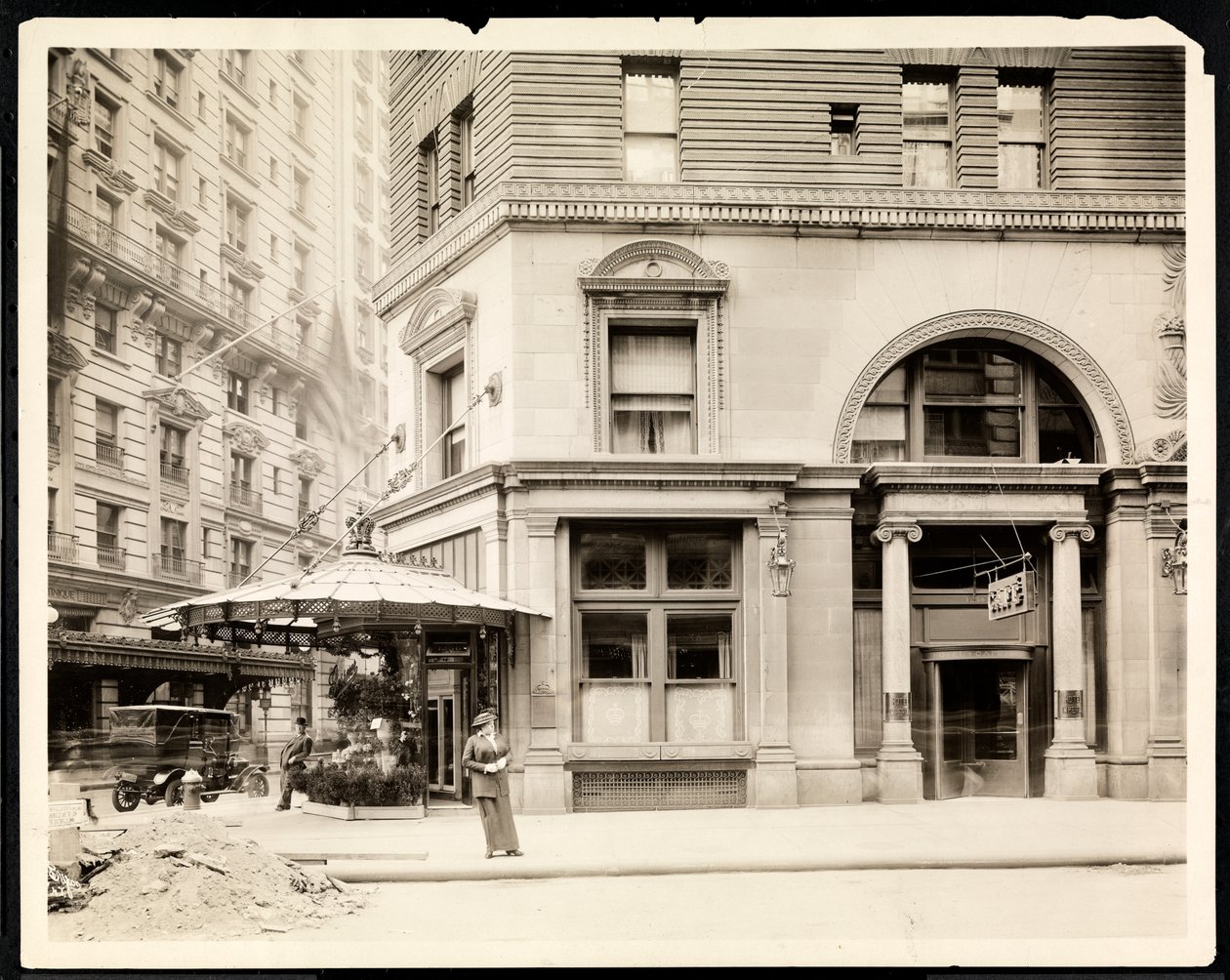 Stojan na květiny a vchod do Hotelu Imperial Cafe na Broadwayi a 32. ulici, New York, kolem roku 1905 (stříbrný želatinový tisk) od Byron Company