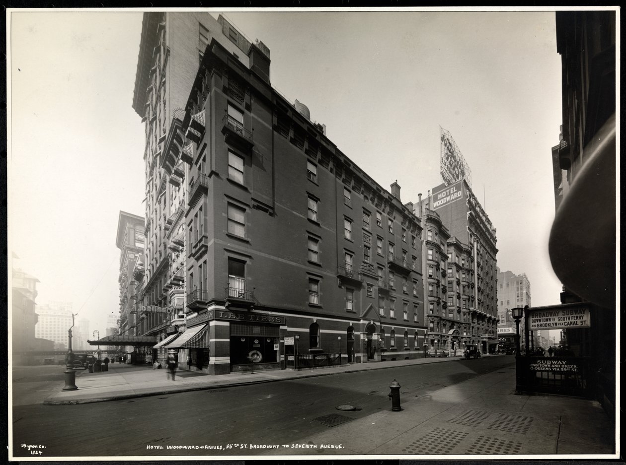 The Hotel Woodward, Broadway a 55th Street, New York, 1920 (stříbrný želatinový tisk) od Byron Company