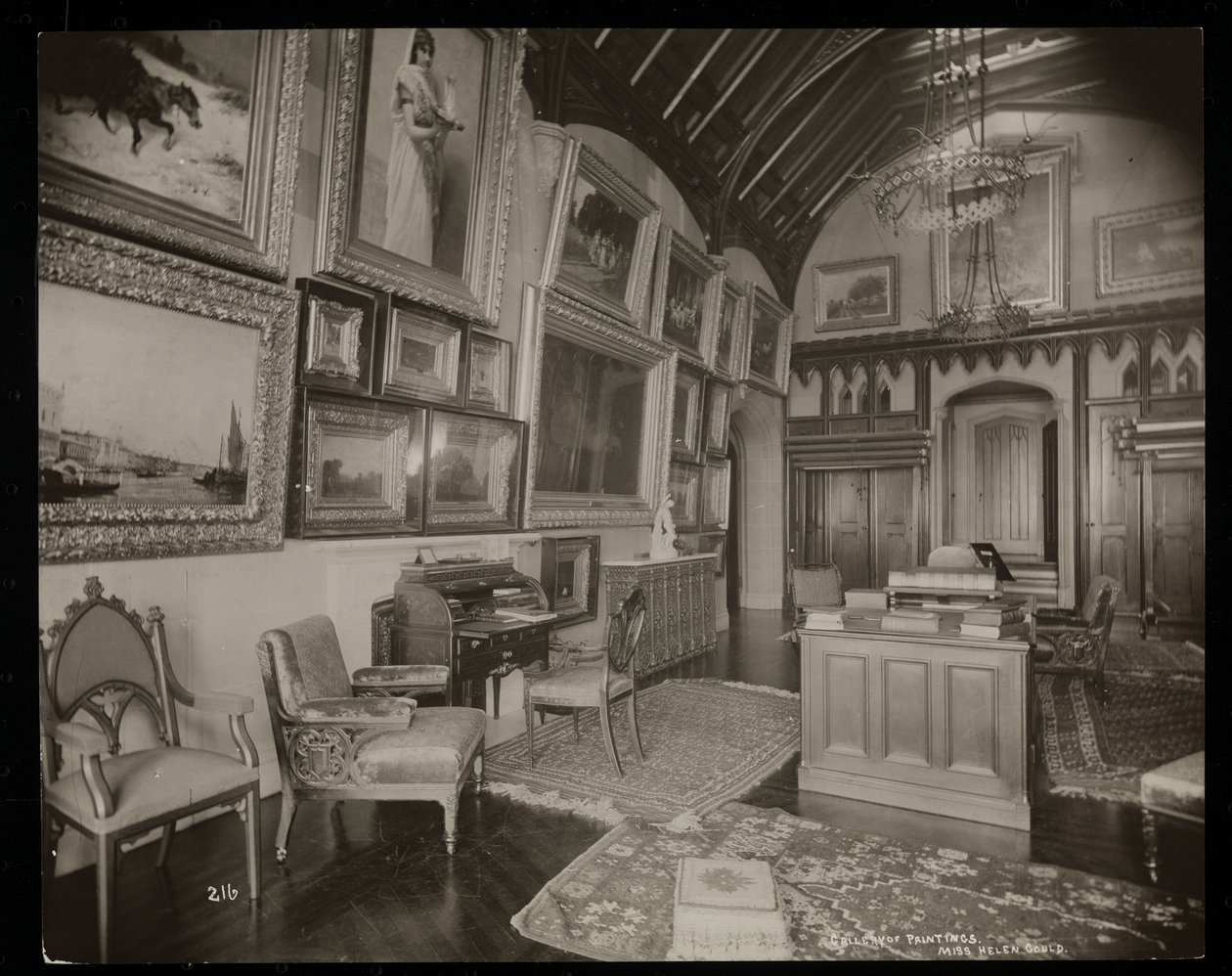 Umělecká galerie panství Helen Gould (pozdní rezidence Jay Gould) v Tarrytown, New York, 1893-94 (stříbrný želatinový tisk) od Byron Company
