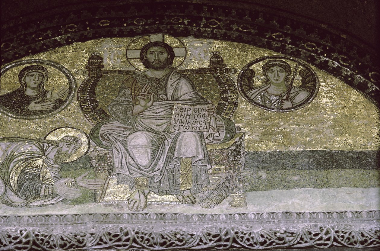 Císař Lev Moudrý klečící ke Kristu Pantokratorovi (mozaika) od Byzantine