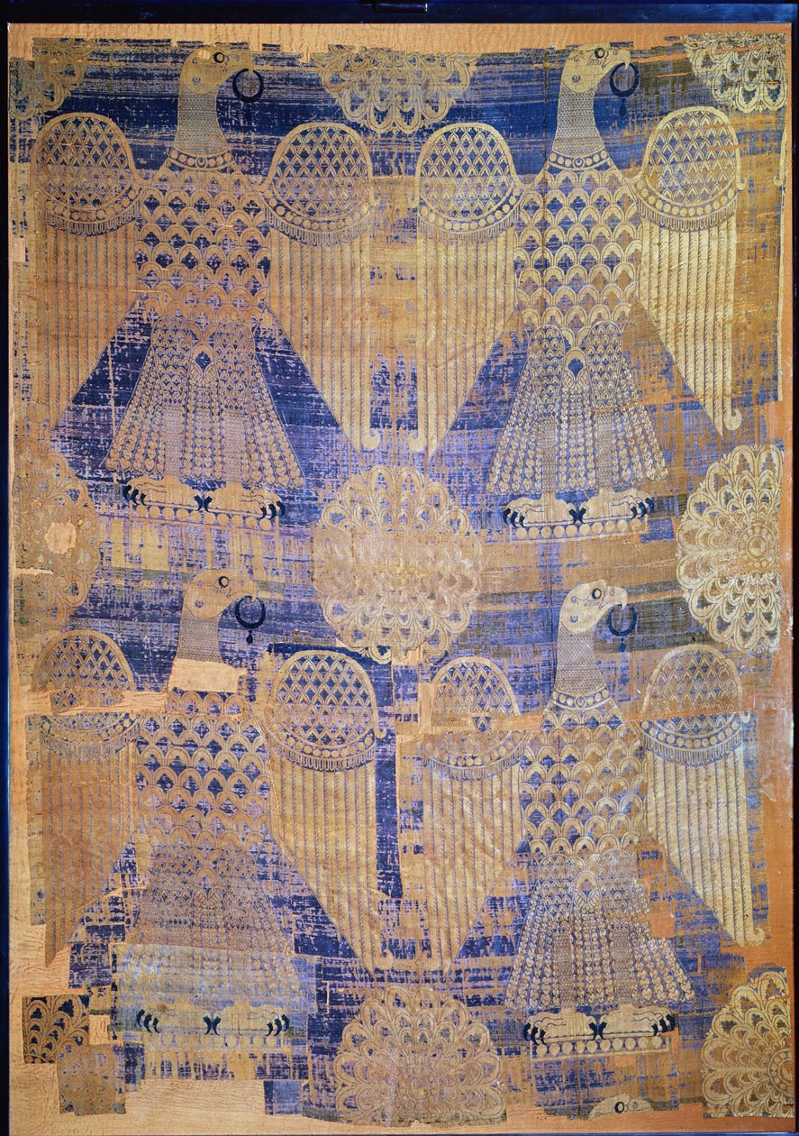Fragment "plátna svatého Germaina" z Konstantinopole (Istanbul) 8.-9. století (hedvábí) od Byzantine