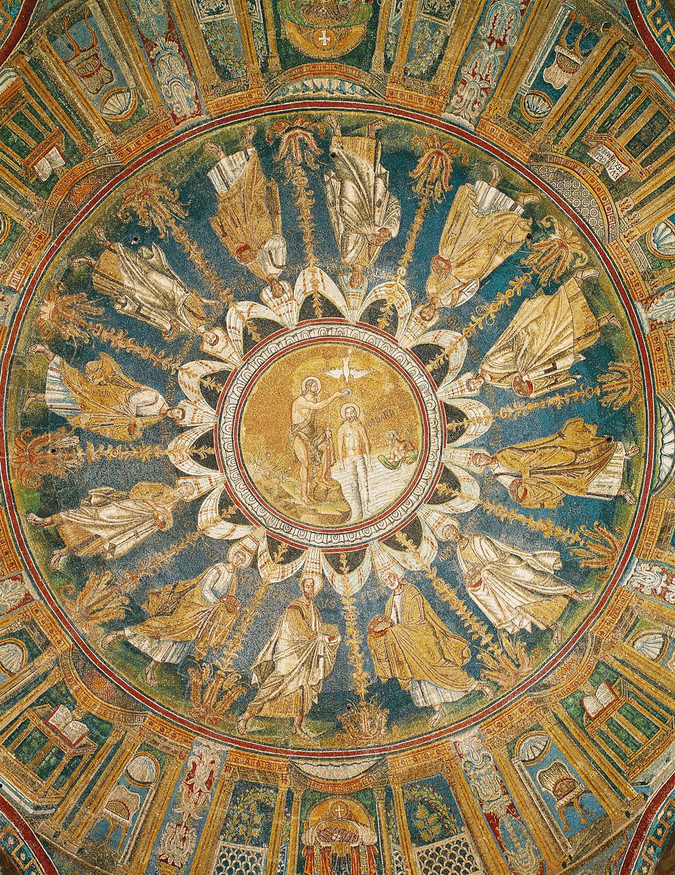 Křest Krista obklopený apoštoly, z klenby centrální kopule (mozaika) od Byzantine