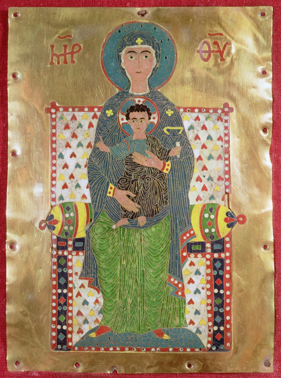 Panna a dítě na trůnu (zlato a cloisonne smalt) od Byzantine