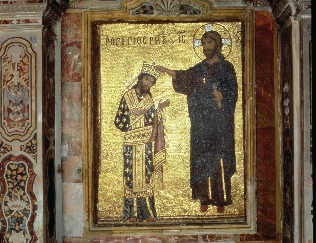 Kristus korunující král Roger II Sicílie (1093-1154) (mozaika) od Byzantine School