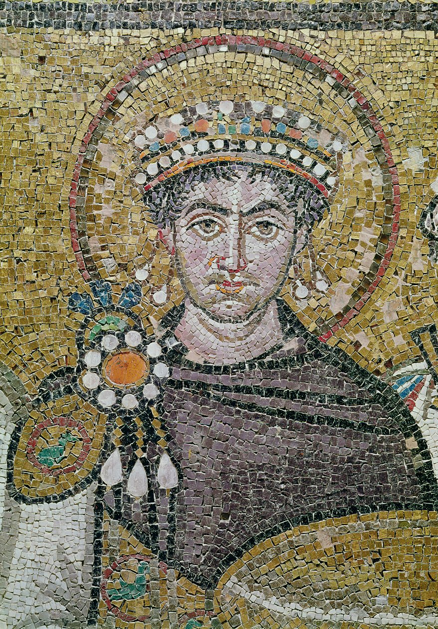 Císař Justinián I. (483–565) kolem 547 n. l. (mozaika) (detail 83451) od Byzantine School