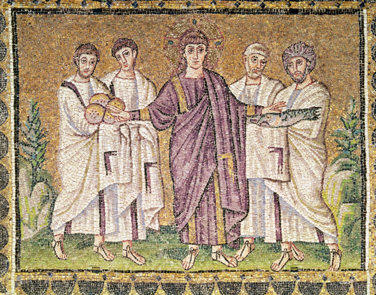 Rozmnožování chleba a ryb, výjevy ze života Kristova (mozaika) od Byzantine School