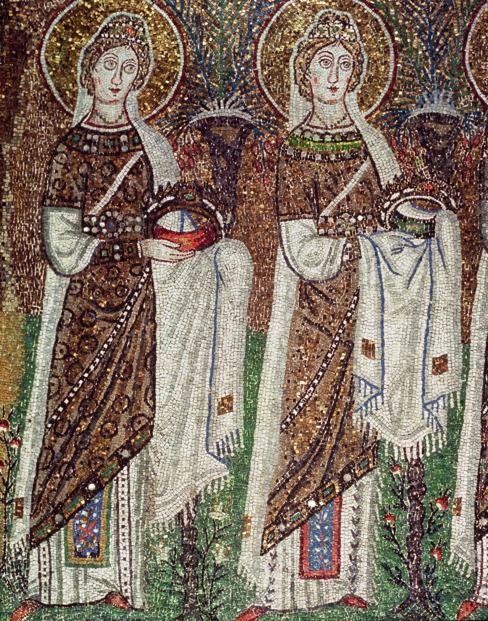 Procesí panen mučedníků, 527-99 (mozaika) (detail 58073) od Byzantine School