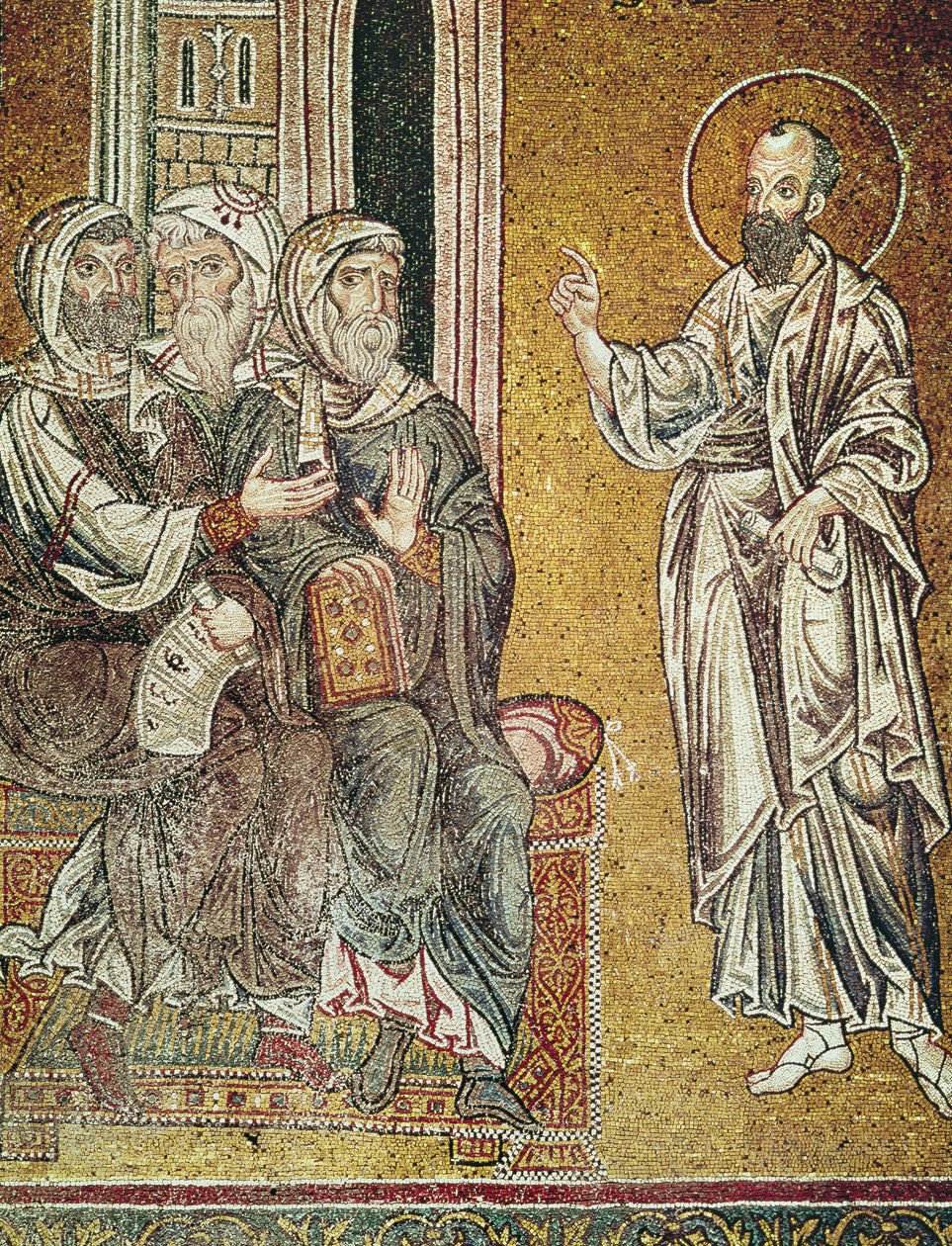 Svatý Pavel Kázání Židům v synagoze v Damašku, ze scén ze života sv. Pavla (mozaika) od Byzantine School