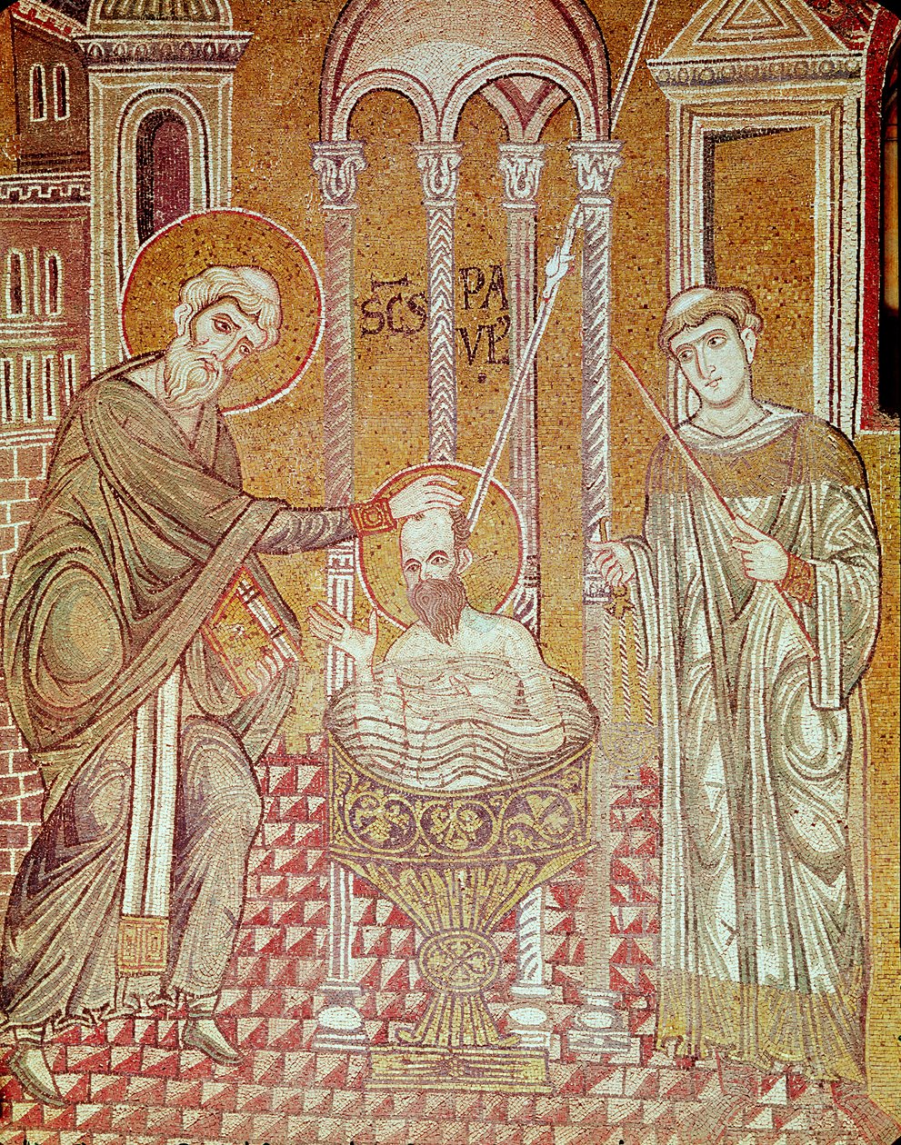 Křest svatého Pavla od Ananiáše, ze scén ze života svatého Pavla (mozaika) od Byzantine School
