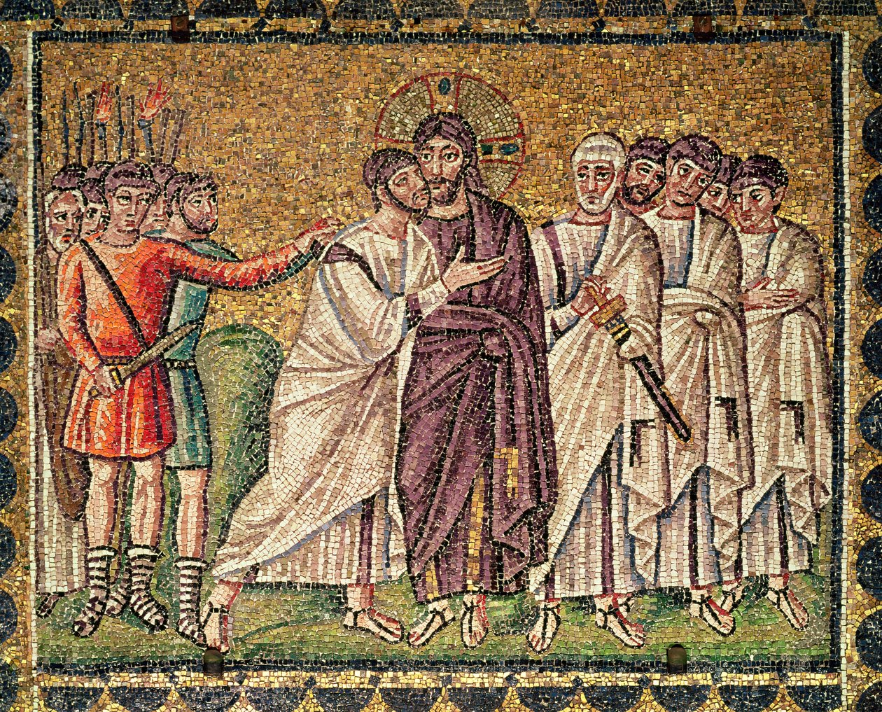 Jidášův polibek, výjevy ze života Kristova (mozaika) od Byzantine School