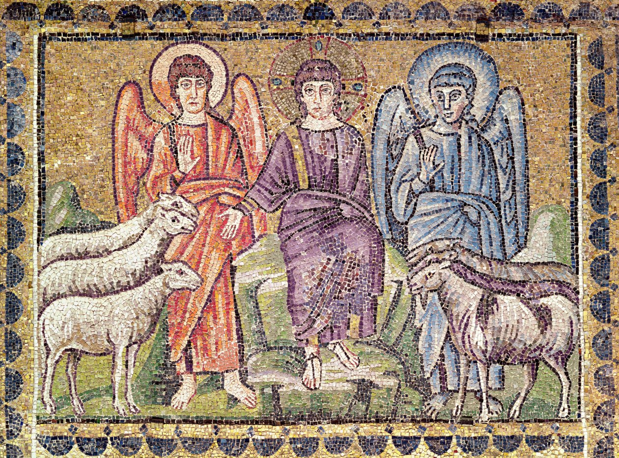 Podobenství o dobrém pastýři oddělujícím ovce od koz, výjevy z Kristova života (mozaika) od Byzantine School