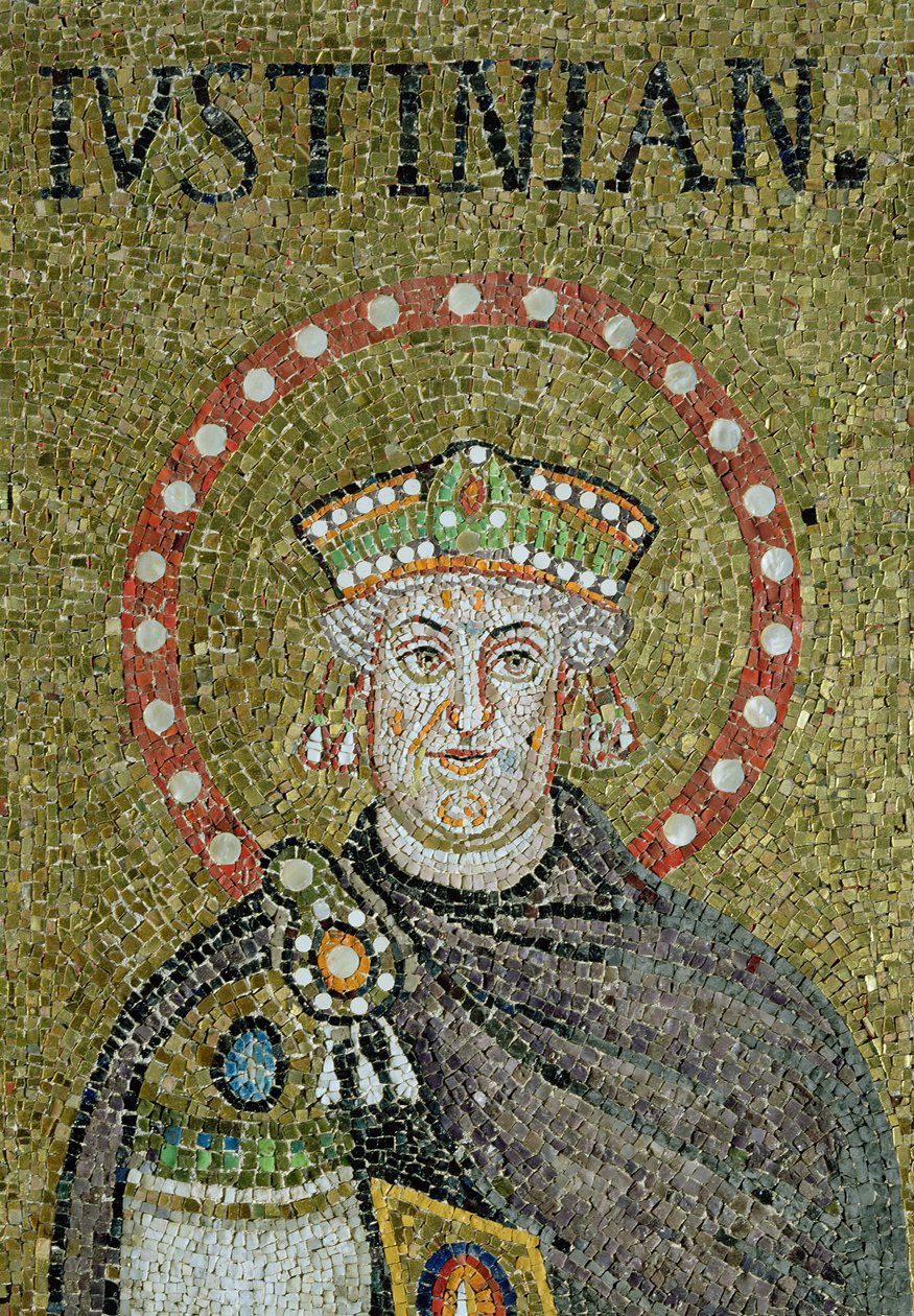 Tvář Justiniána (mozaika) od Byzantine School