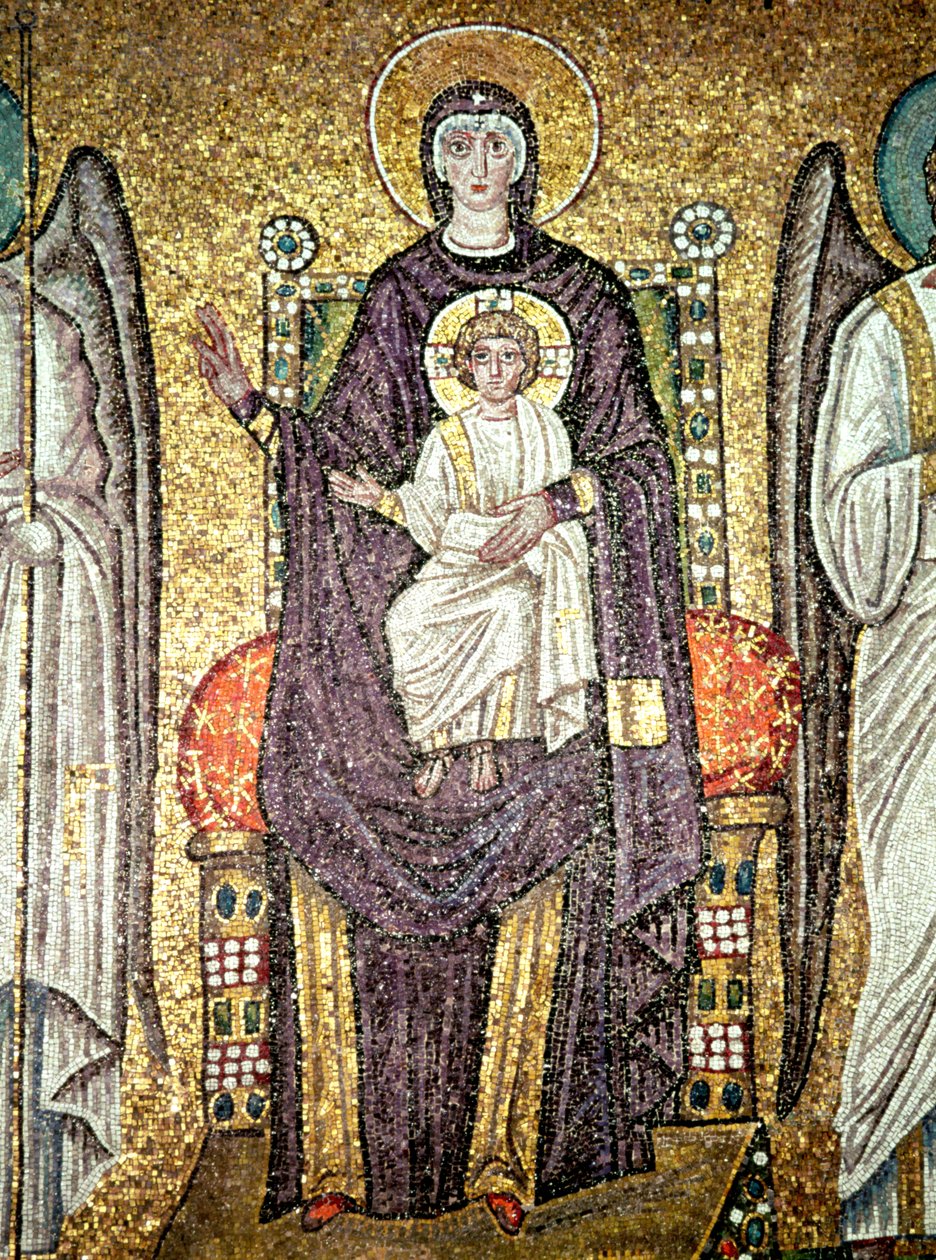 Panna a dítě, z průvodu mučedníků v hlavní lodi (mozaika) od Byzantine School