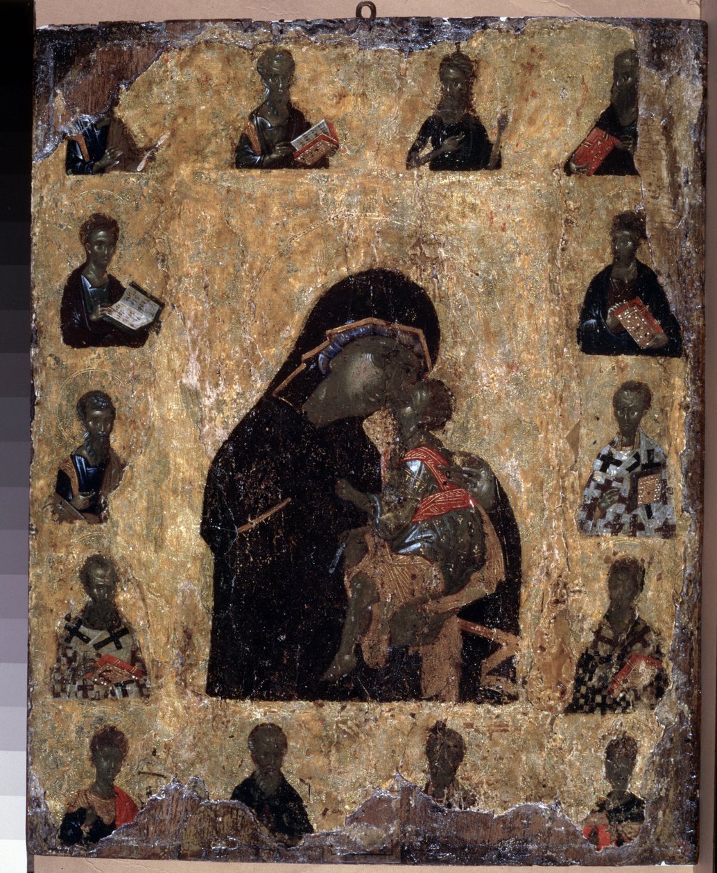 Byzantské umění: ""Panna něhy se svatými"" nebo ""Vierge de Eleousa"" (Panna něhy se svatými (Panna Eleusa) Ikona Ermitážního muzea ze 14. století, Petrohrad (Saint-Petersbourg) od Byzantine