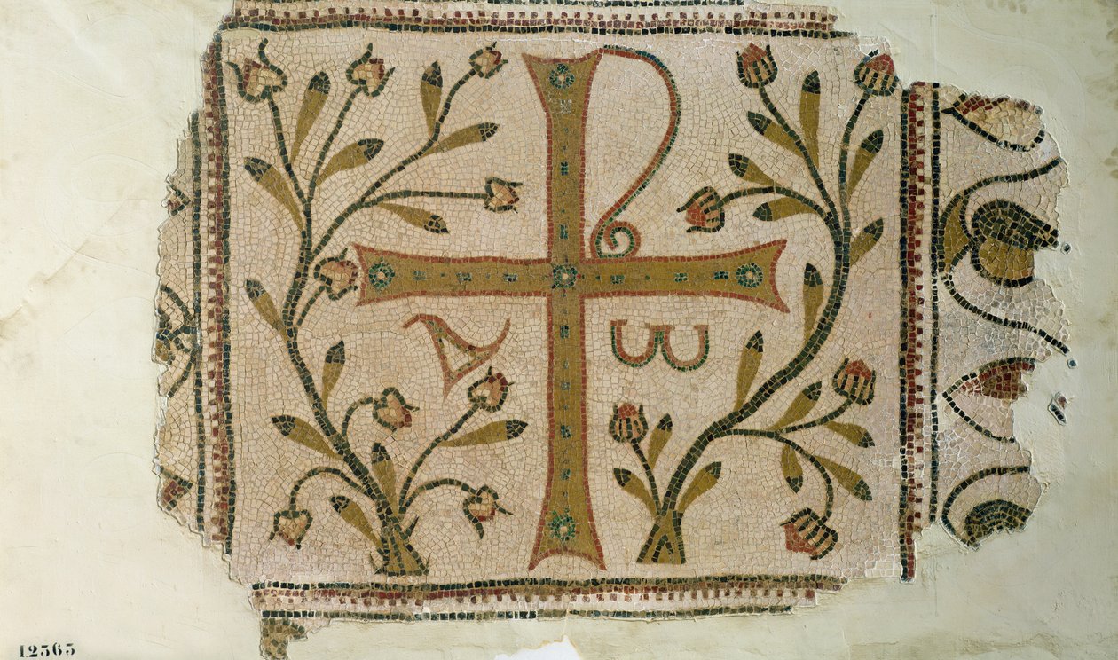 Kříž ze Sbeitly, z baziliky Henchir Ali Ben Rzal, Tunisko, 5.-6. století (mozaika) od Byzantine