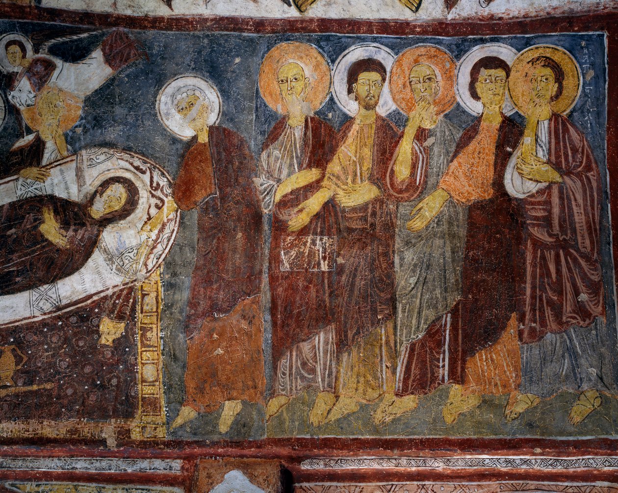 Usnutí Panny mezi apoštoly, Detail, byzantská freska (13. století), Gulsehir Karsi Kilise (kostel sv. Jana), Goreme (Seznam světového dědictví UNESCO od Byzantine