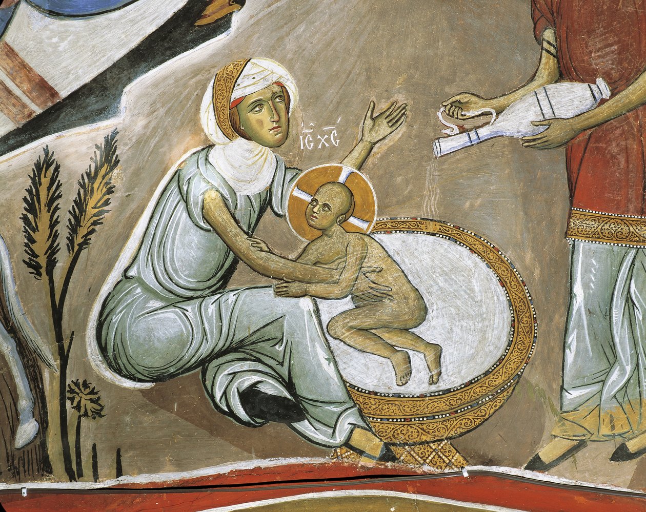 Freska Panny Marie a Ježíše Krista, Panagia Tou Araka, byzantská, pohoří Troodos, Kypr od Byzantine